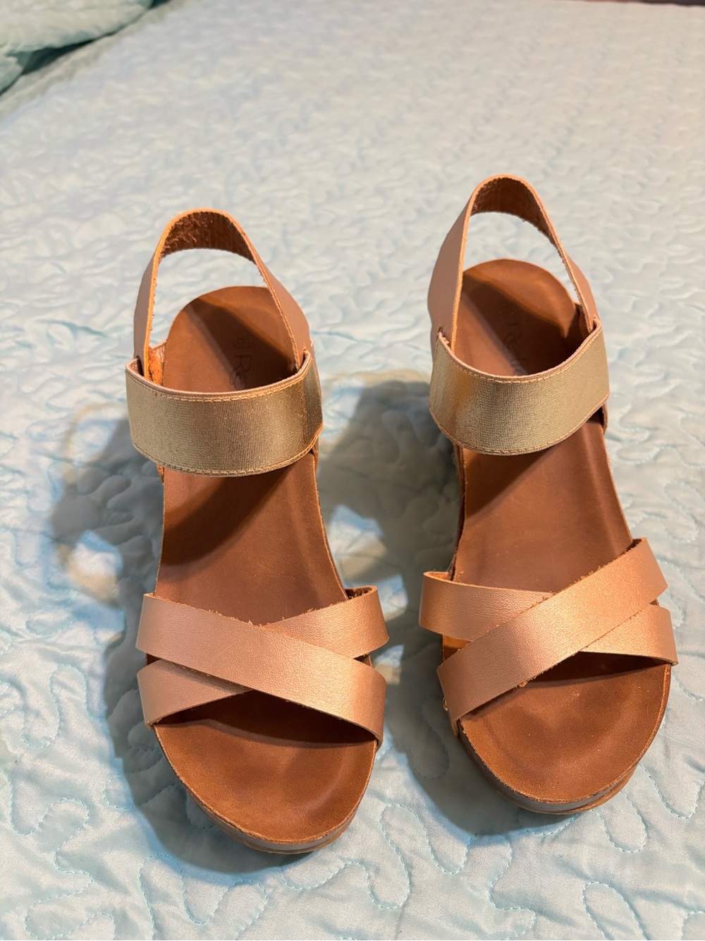 Refresh Metallic Rose Gold and Gold Crisscross Strap Sandals